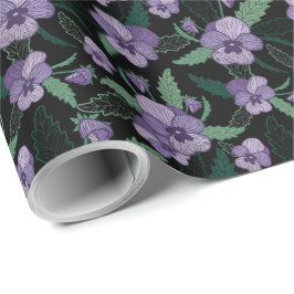 Floral Pansy met Foliage op Donkere achtergrond Cadeaupapier
