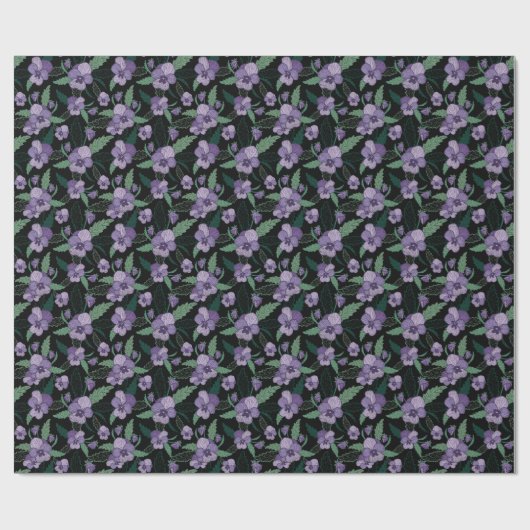 Floral Pansy met Foliage op Donkere achtergrond Cadeaupapier (Vlak)