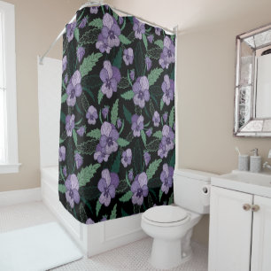 Floral Pansy met Foliage op Donkere achtergrond Douchegordijn