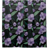 Floral Pansy met Foliage op Donkere achtergrond Douchegordijn (Voorkant)