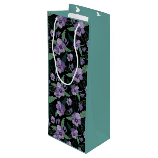 Floral Pansy met Foliage op Donkere achtergrond Wijn Cadeautas (Achterkant Gekanteld)