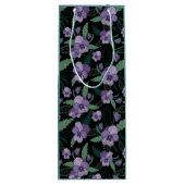 Floral Pansy met Foliage op Donkere achtergrond Wijn Cadeautas (Achterkant)