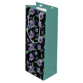 Floral Pansy met Foliage op Donkere achtergrond Wijn Cadeautas