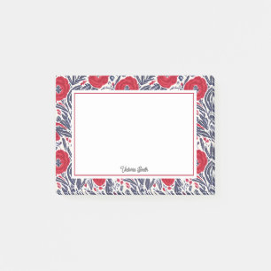 Floral papaver rood en blauw post-it® notes
