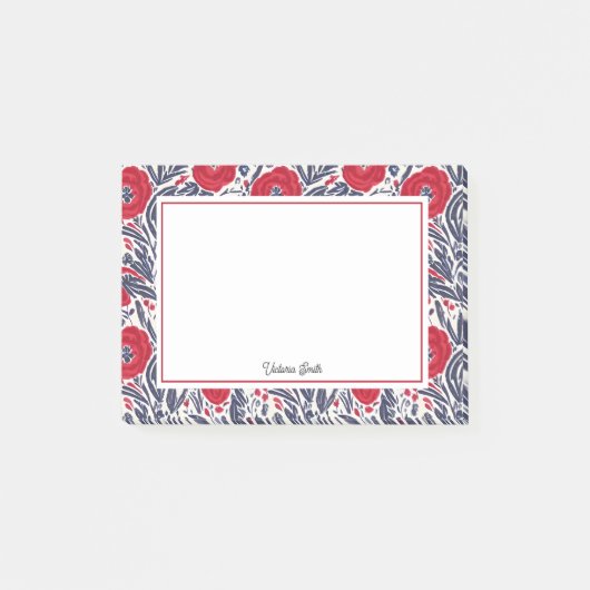 Floral papaver rood en blauw post-it® notes (Voorkant)