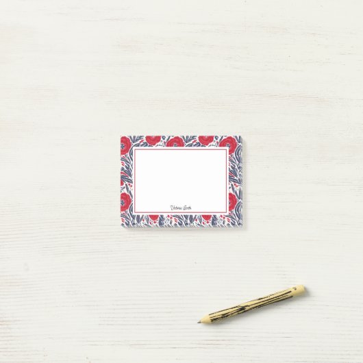 Floral papaver rood en blauw post-it® notes (Op bureau)