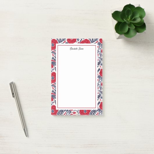 Floral papaver rood en blauw post-it® notes (Kantoor)