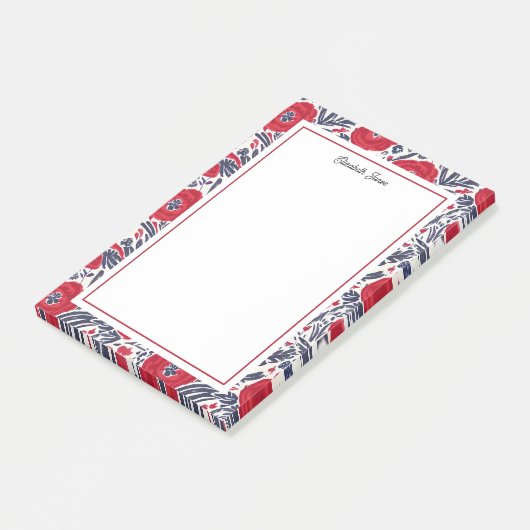 Floral papaver rood en blauw post-it® notes (Schuin)