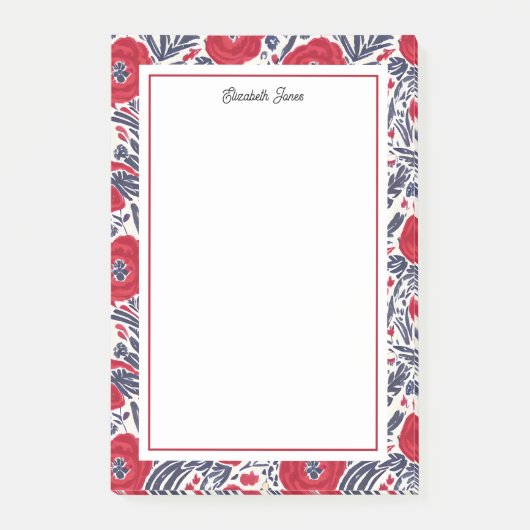 Floral papaver rood en blauw post-it® notes (Voorkant)