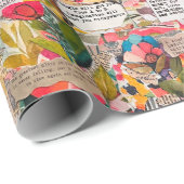 Floral Paper Collage Typografie Mixed Media Cadeaupapier (Rol Hoek)