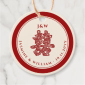 Floral Paper Cut Double Happiness Chinese Wedding Bedankjes Labels (Voorkant)