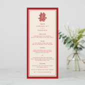 Floral Paper Cut Double Happiness Chinese Wedding Menu (Staand voorkant)