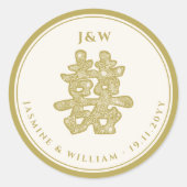 Floral Paper Cut Double Happiness Chinese Wedding Ronde Sticker (Voorkant)