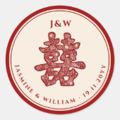 Floral Paper Cut Double Happiness Chinese Wedding Ronde Sticker (Voorkant)