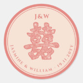 Floral Paper Cut Double Happiness Chinese Wedding Ronde Sticker (Voorkant)