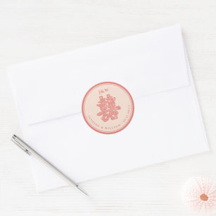 Floral Paper Cut Double Happiness Chinese Wedding Ronde Sticker