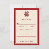 Floral Paper Cut Double Happiness Chinese Wedding RSVP Kaartje (Voorkant)