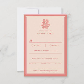 Floral Paper Cut Double Happiness Chinese Wedding RSVP Kaartje