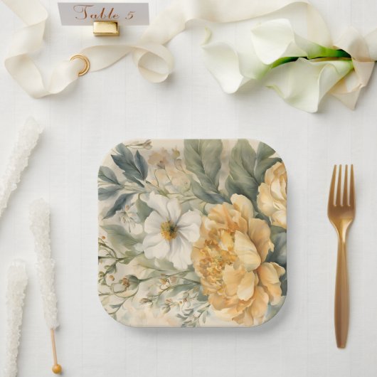 Floral Paper Napkin Papieren Bordje (Huwelijk)