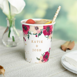 Floral-papierbekertjes van de Waterverf Bourgogne Papieren Bekers
