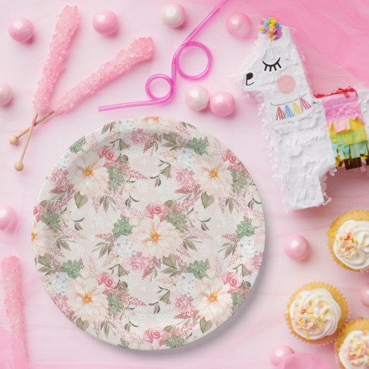  Floral Papieren Bordje (Feest)