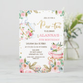Floral Par-Tea Party of Birthday Invitation Kaart (Staand voorkant)