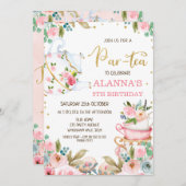 Floral Par-Tea Party of Birthday Invitation Kaart (Voorkant / Achterkant)