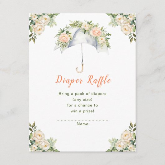 Floral Paraplu Baby shower Luier Raffle Informatiekaartje (Voorkant)