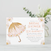 Floral paraplu glitter bruids douche uitnodiging (Staand voorkant)