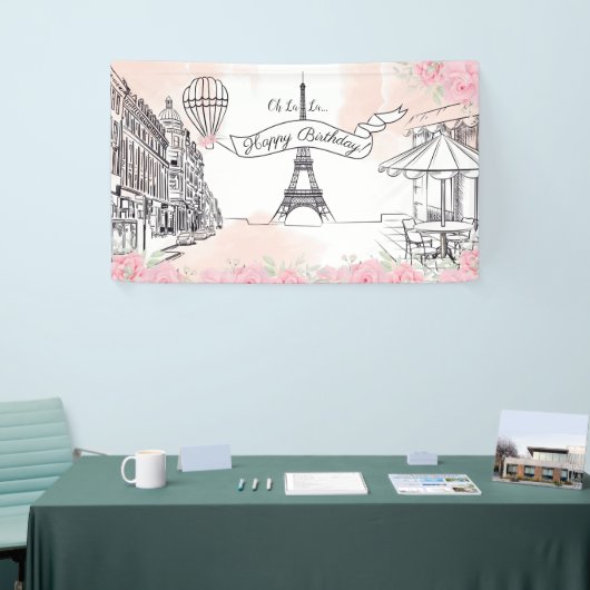 Floral Paris backdrop Happy Birthday banner (Beurs)