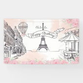 Floral Paris backdrop Happy Birthday banner (Horizontaal)