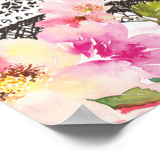 Floral Paris Eiffel Tower Birthday Welcome Sign Poster (Hoek)