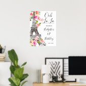 Floral Paris Eiffel Tower Birthday Welcome Sign Poster (Thuiskantoor)