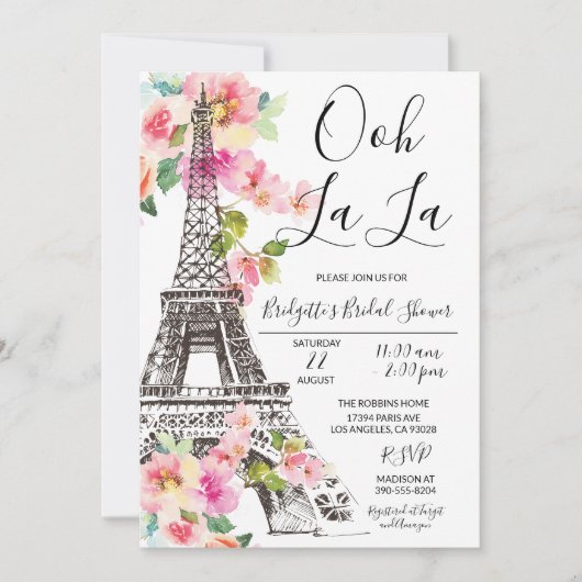 Floral Paris Eiffel Tower Bridal Shower Kaart (Voorkant)