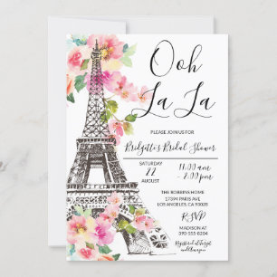 Floral Paris Eiffel Tower Bridal Shower Kaart