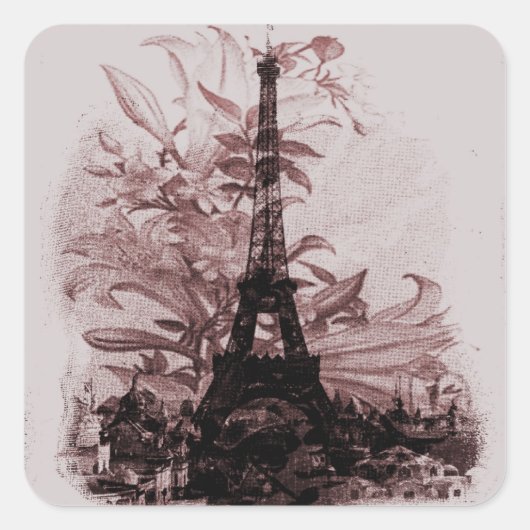  Floral Paris Eiffel Tower Custom Vierkante Sticker (Voorkant)