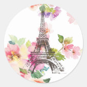 Floral Paris Eiffel Tower Envelope Seals Ronde Sticker (Voorkant)