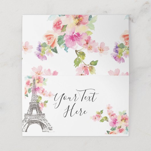 Floral Paris Eiffel Tower Place Cards Plaatskaartje (Buitenkant ongevouwen)