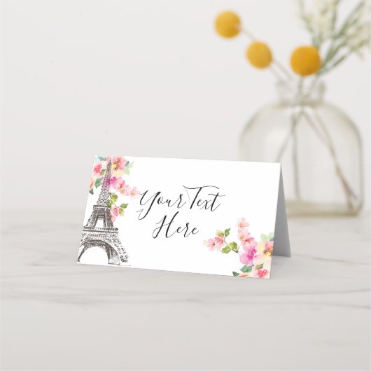 Floral Paris Eiffel Tower Place Cards Plaatskaartje (Voorkant)