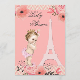 Floral Paris Eiffel Tower Princess Baby shower Kaart