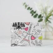 Floral Paris Eiffel Tower zwart roze en grijs Briefkaart (Staand voorkant)