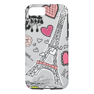 Floral Paris Eiffel Tower zwart roze en grijs iPhone 8/7 Hoesje