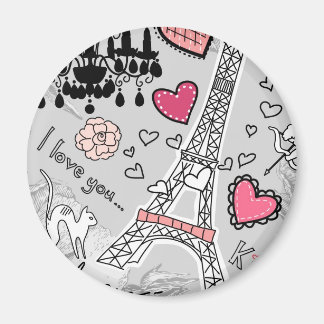 Floral Paris Eiffel Tower zwart roze en grijs Magneet