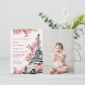 Floral Paris Eiffeltoren 1e verjaardag foto Kaart (Staand voorkant)