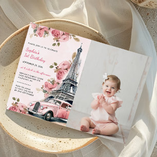 Floral Paris Eiffeltoren 1e verjaardag foto Kaart