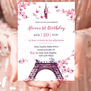 Floral Paris Eiffeltoren 1e verjaardag Kaart