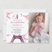 Floral Paris Eiffeltoren 1e verjaardagsfeest foto Kaart (Voorkant)