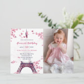 Floral Paris Eiffeltoren 1e verjaardagsfeest foto Kaart (Staand voorkant)