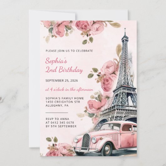 Floral Paris Eiffeltoren 2e verjaardag Kaart (Voorkant)