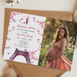 Floral Paris Eiffeltoren Baby shower Party Foto Kaart